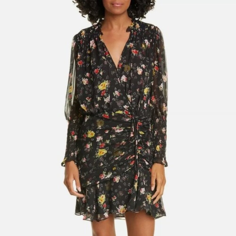 Veronica Beard Armeria Black Multi Floral Long Sleeve Dress Silk Size 22